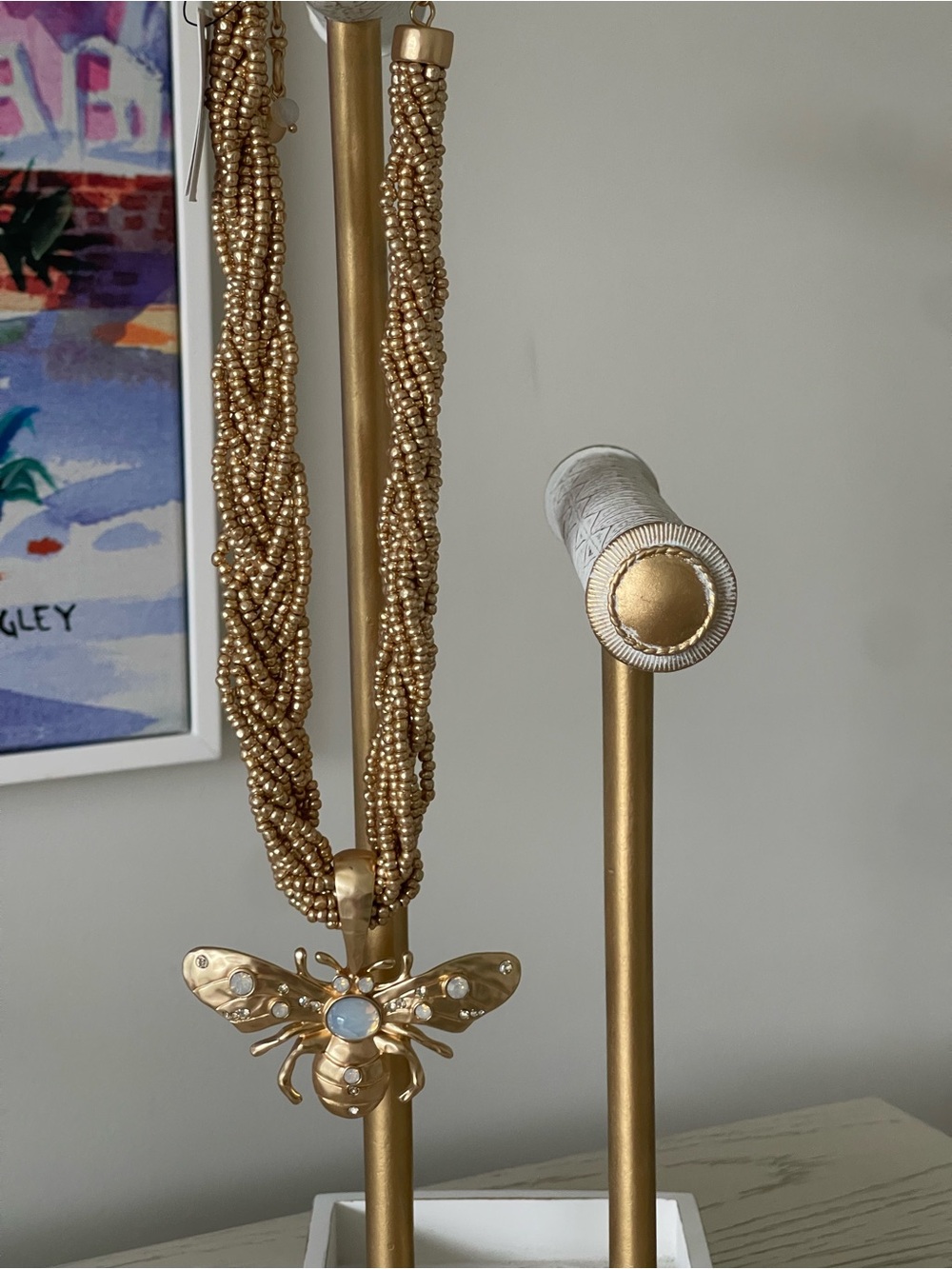 Chico's Gold Bee Pendant Necklace with Opalescent Accent